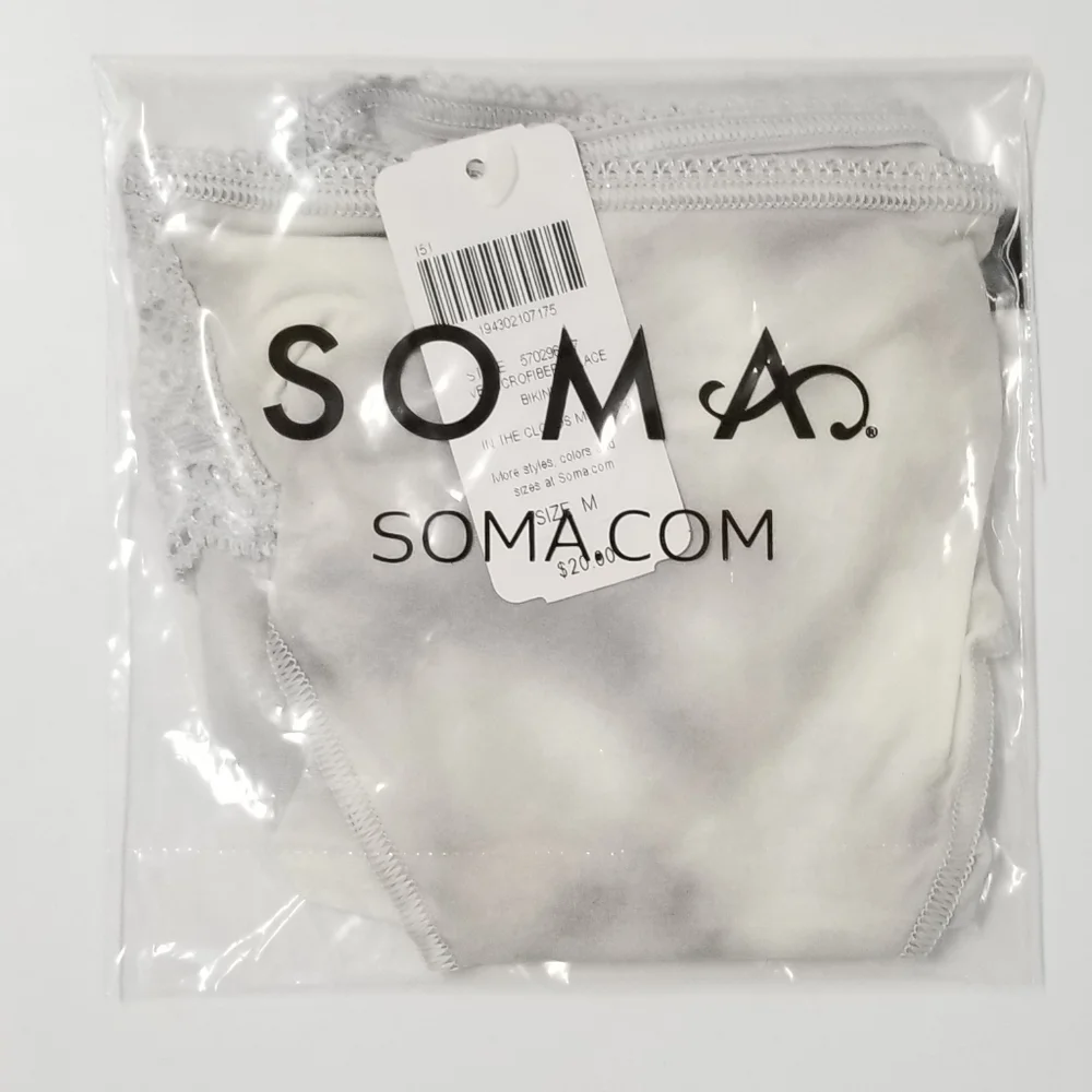 SOMA Vanishing Edge Microfiber Bikini Panty White In The Clouds Print Med NWT